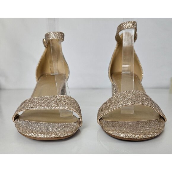 Mysoft Womens 8.5 Chunky Heels Open Toe Gold Glitter Ankle Strap Wedding Sandals - Picture 6 of 15